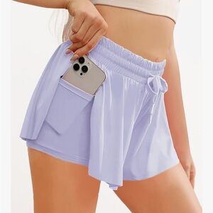Lavender Flowy Running Shorts Spandex with Pockets 🌸